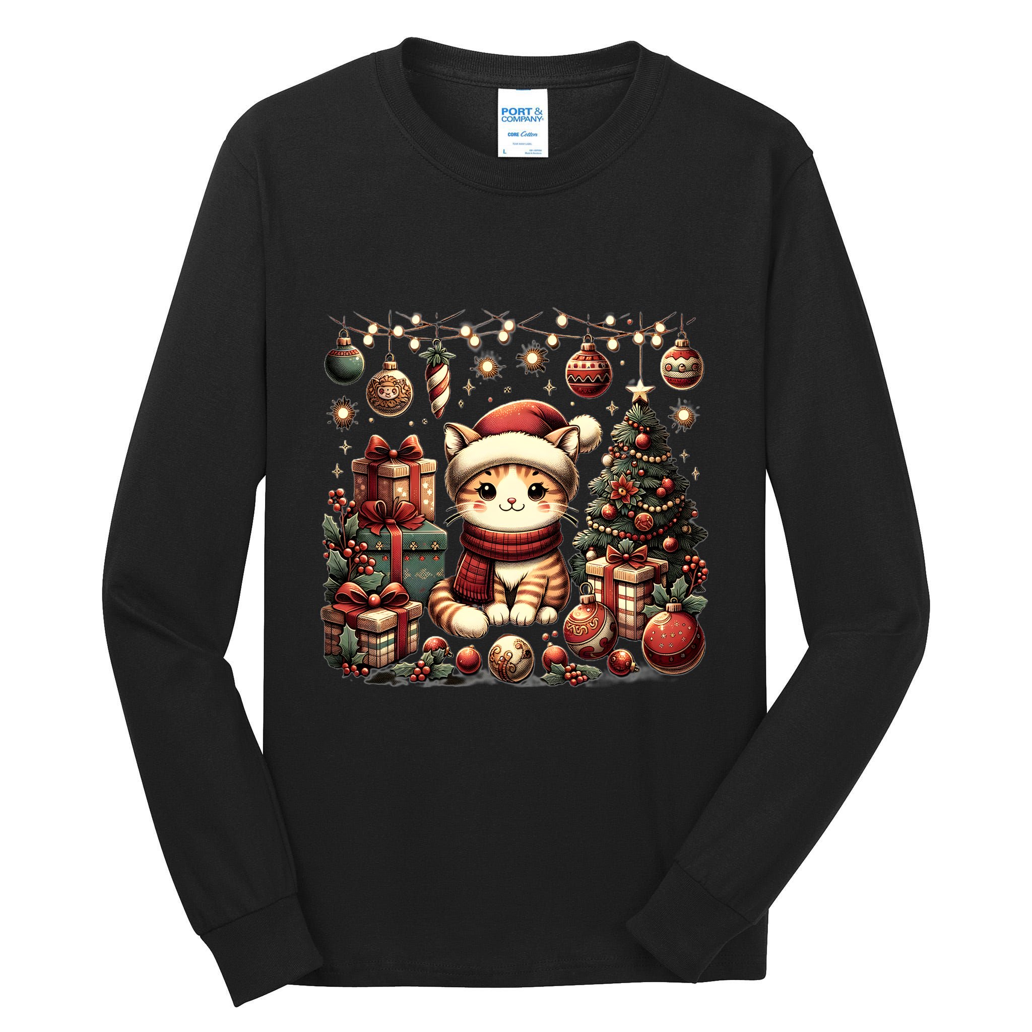 Cute Santa Cat With Christmas Stuff Tall Long Sleeve T-Shirt