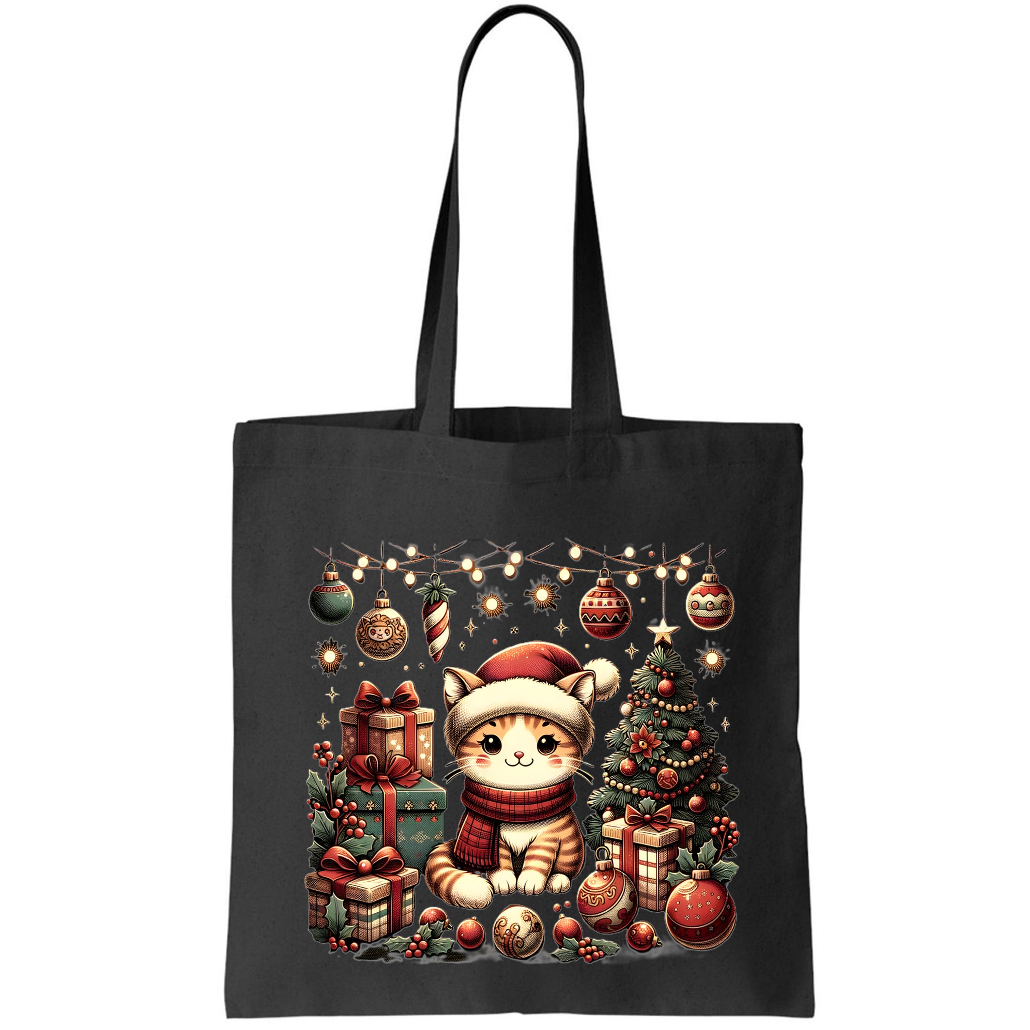 Cute Santa Cat With Christmas Stuff Bag