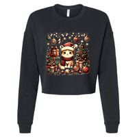 Cute Santa Cat With Christmas Stuff Cropped Pullover Crew