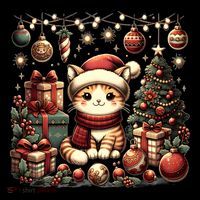 Cute Santa Cat With Christmas Stuff Short Acrylic Beanie