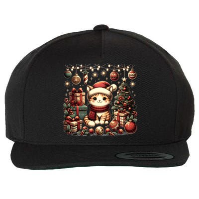 Cute Santa Cat With Christmas Stuff Wool Snapback Cap