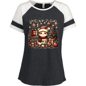 Cute Santa Cat With Christmas Stuff Enza Ladies Jersey Colorblock Tee