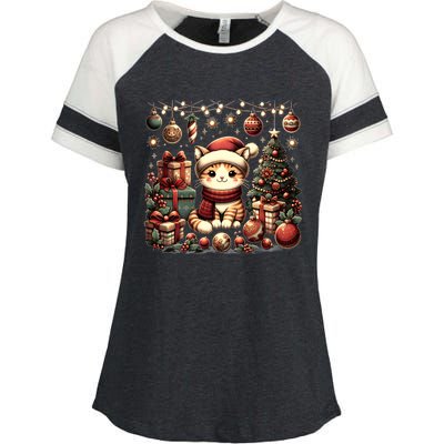 Cute Santa Cat With Christmas Stuff Enza Ladies Jersey Colorblock Tee