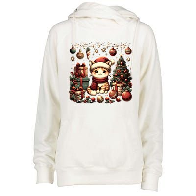 Cute Santa Cat With Christmas Stuff Womens Funnel Neck Pullover Hood