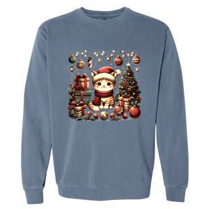 Cute Santa Cat With Christmas Stuff Garment-Dyed Sweatshirt