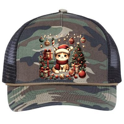 Cute Santa Cat With Christmas Stuff Retro Rope Trucker Hat Cap