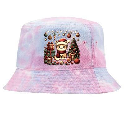 Cute Santa Cat With Christmas Stuff Tie-Dyed Bucket Hat