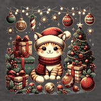 Cute Santa Cat With Christmas Stuff Vector Backpack