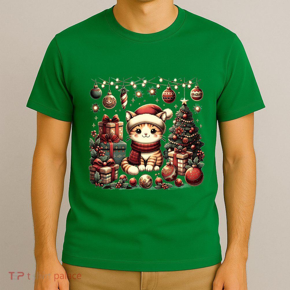 Cute Santa Cat With Christmas Stuff T-Shirt