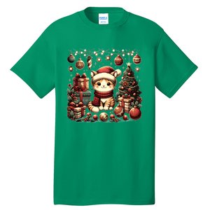 Cute Santa Cat With Christmas Stuff Tall T-Shirt