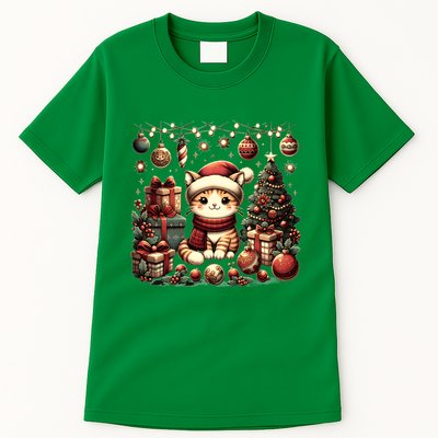 Cute Santa Cat With Christmas Stuff Tall T-Shirt