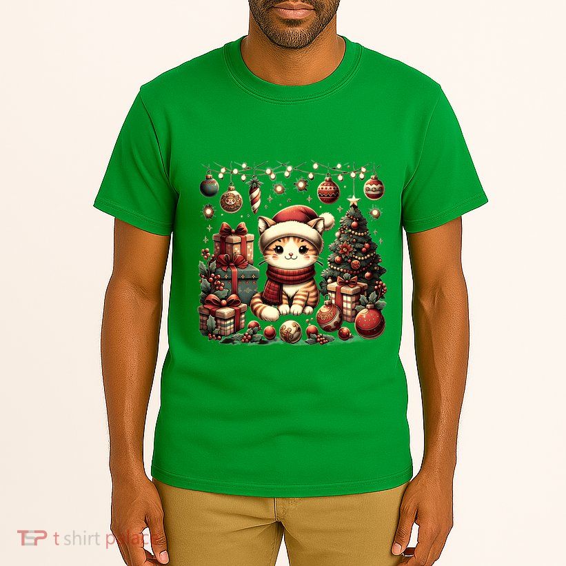 Cute Santa Cat With Christmas Stuff Tall T-Shirt