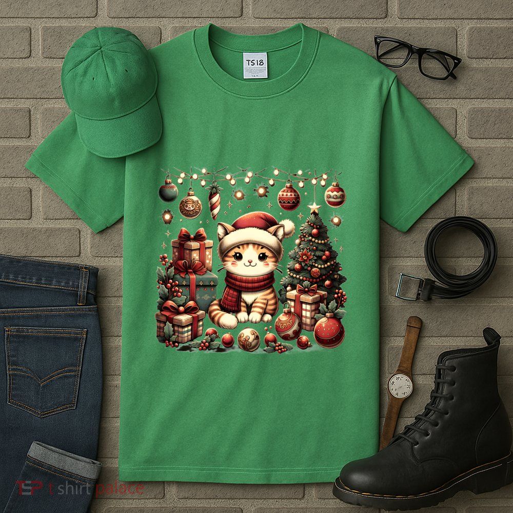 Cute Santa Cat With Christmas Stuff Tall T-Shirt
