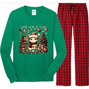 Cute Santa Cat With Christmas Stuff Long Sleeve Pajama Set