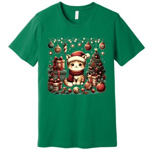 Cute Santa Cat With Christmas Stuff Premium T-Shirt