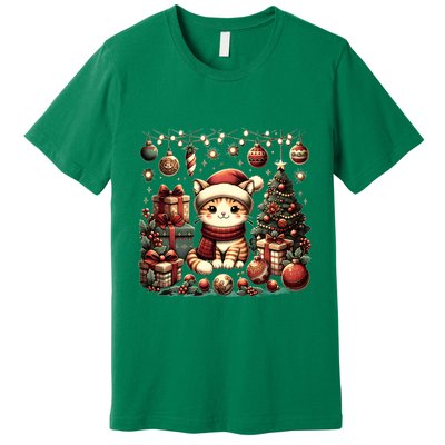 Cute Santa Cat With Christmas Stuff Premium T-Shirt