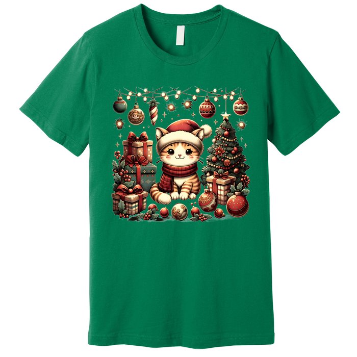 Cute Santa Cat With Christmas Stuff Premium T-Shirt