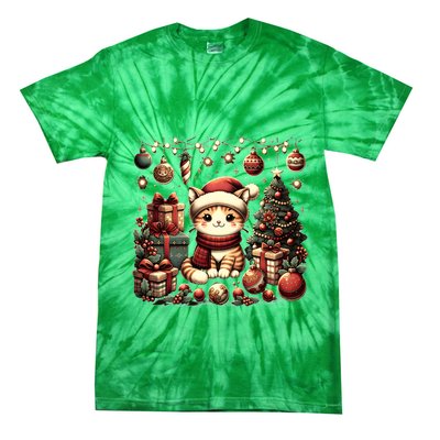 Cute Santa Cat With Christmas Stuff Tie-Dye T-Shirt