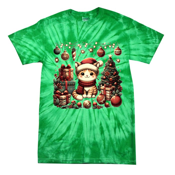 Cute Santa Cat With Christmas Stuff Tie-Dye T-Shirt