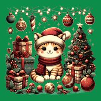 Cute Santa Cat With Christmas Stuff Ladies Long Sleeve Shirt