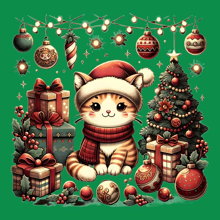 Cute Santa Cat With Christmas Stuff Ladies Long Sleeve Shirt