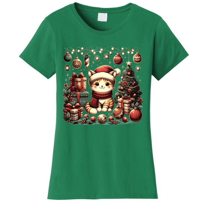 Cute Santa Cat With Christmas Stuff Women's T-Shirt