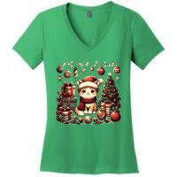 Cute Santa Cat With Christmas Stuff Women's V-Neck T-Shirt