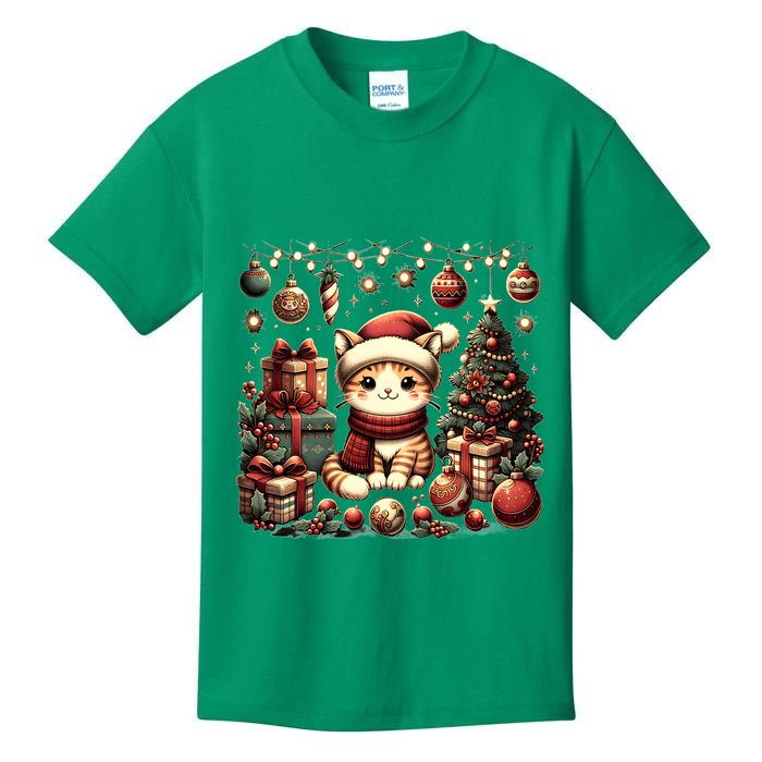 Cute Santa Cat With Christmas Stuff Kids T-Shirt