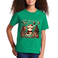 Cute Santa Cat With Christmas Stuff Kids T-Shirt