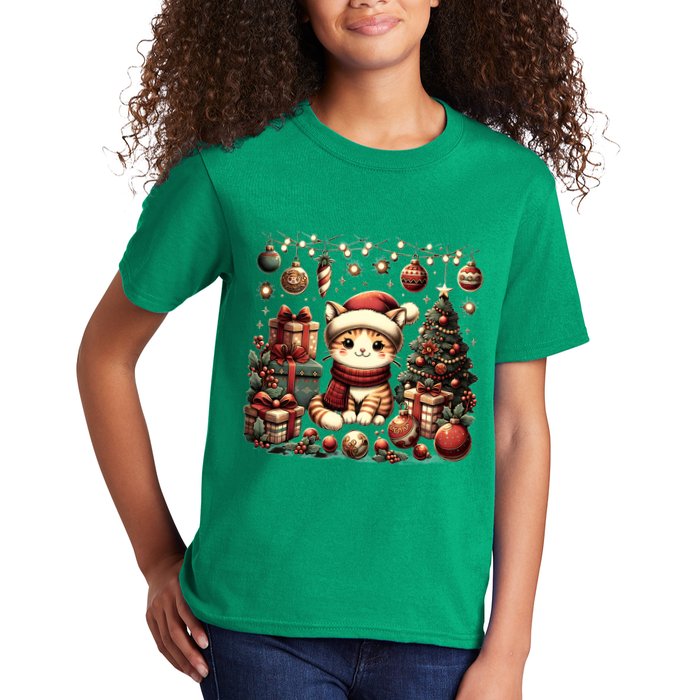 Cute Santa Cat With Christmas Stuff Kids T-Shirt