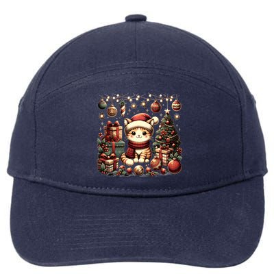 Cute Santa Cat With Christmas Stuff 7-Panel Snapback Hat