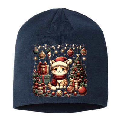 Cute Santa Cat With Christmas Stuff Sustainable Beanie