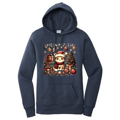 Cute Santa Cat With Christmas Stuff Women's Pullover Hoodie