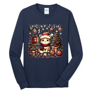 Cute Santa Cat With Christmas Stuff Tall Long Sleeve T-Shirt