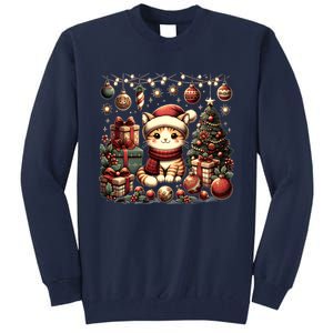 Cute Santa Cat With Christmas Stuff Tall Sweatshirt