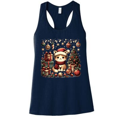 Cute Santa Cat With Christmas Stuff Women's Racerback Tank