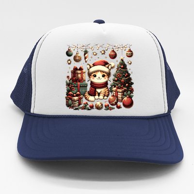 Cute Santa Cat With Christmas Stuff Trucker Hat