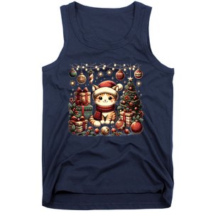 Cute Santa Cat With Christmas Stuff Tank Top