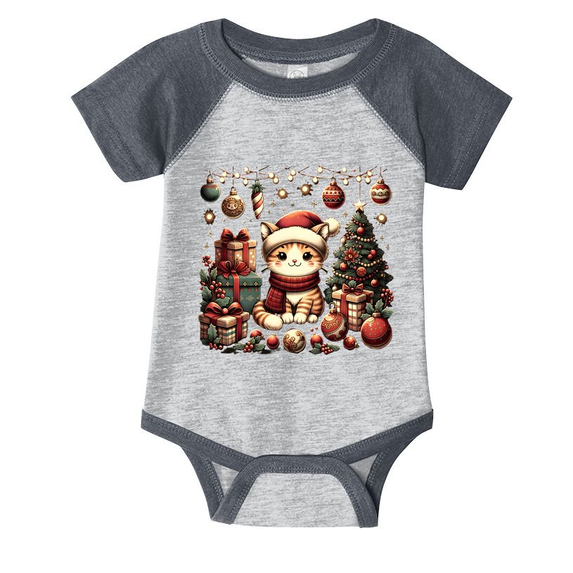 Cute Santa Cat With Christmas Stuff Infant Baby Jersey Bodysuit
