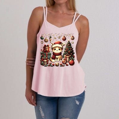 Cute Santa Cat With Christmas Stuff Women's Strappy Tank