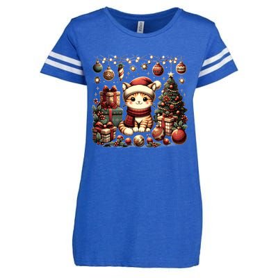 Cute Santa Cat With Christmas Stuff Enza Ladies Jersey Football T-Shirt