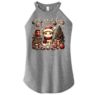 Cute Santa Cat With Christmas Stuff Women's Perfect Tri Rocker Tank