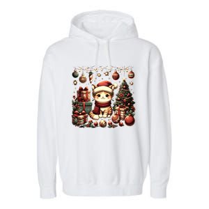 Cute Santa Cat With Christmas Stuff Garment-Dyed Fleece Hoodie