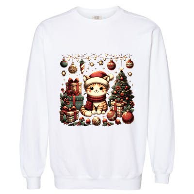Cute Santa Cat With Christmas Stuff Garment-Dyed Sweatshirt