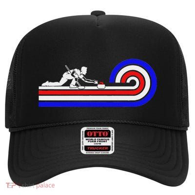 Curler Sliding Curling Stone Retro Curling High Crown Mesh Back Trucker Hat