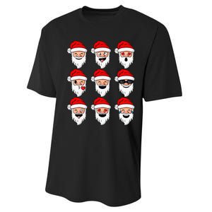 Christmas Santa Claus Funny Faces xmas Performance Sprint T-Shirt