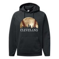 Cleveland Skyline City Vintage Baseball Lover Performance Fleece Hoodie