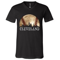 Cleveland Skyline City Vintage Baseball Lover V-Neck T-Shirt