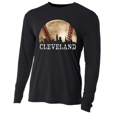 Cleveland Skyline City Vintage Baseball Lover Cooling Performance Long Sleeve Crew