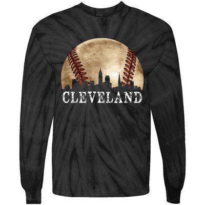 Cleveland Skyline City Vintage Baseball Lover Tie-Dye Long Sleeve Shirt